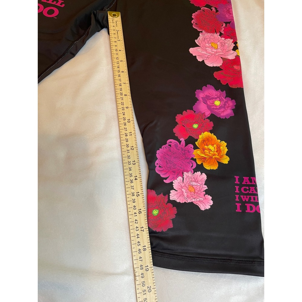 KALI Miami Fitwear Black Floral Motivational Capri Leggings 2X I Am I Can I Will - Picture 7 of 11